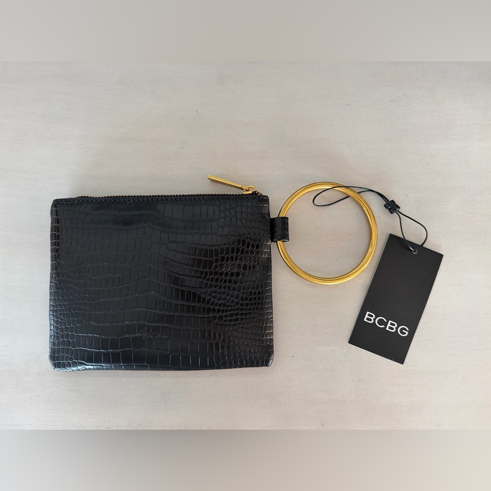 BCBG Black Wristlet with Gold Hardware